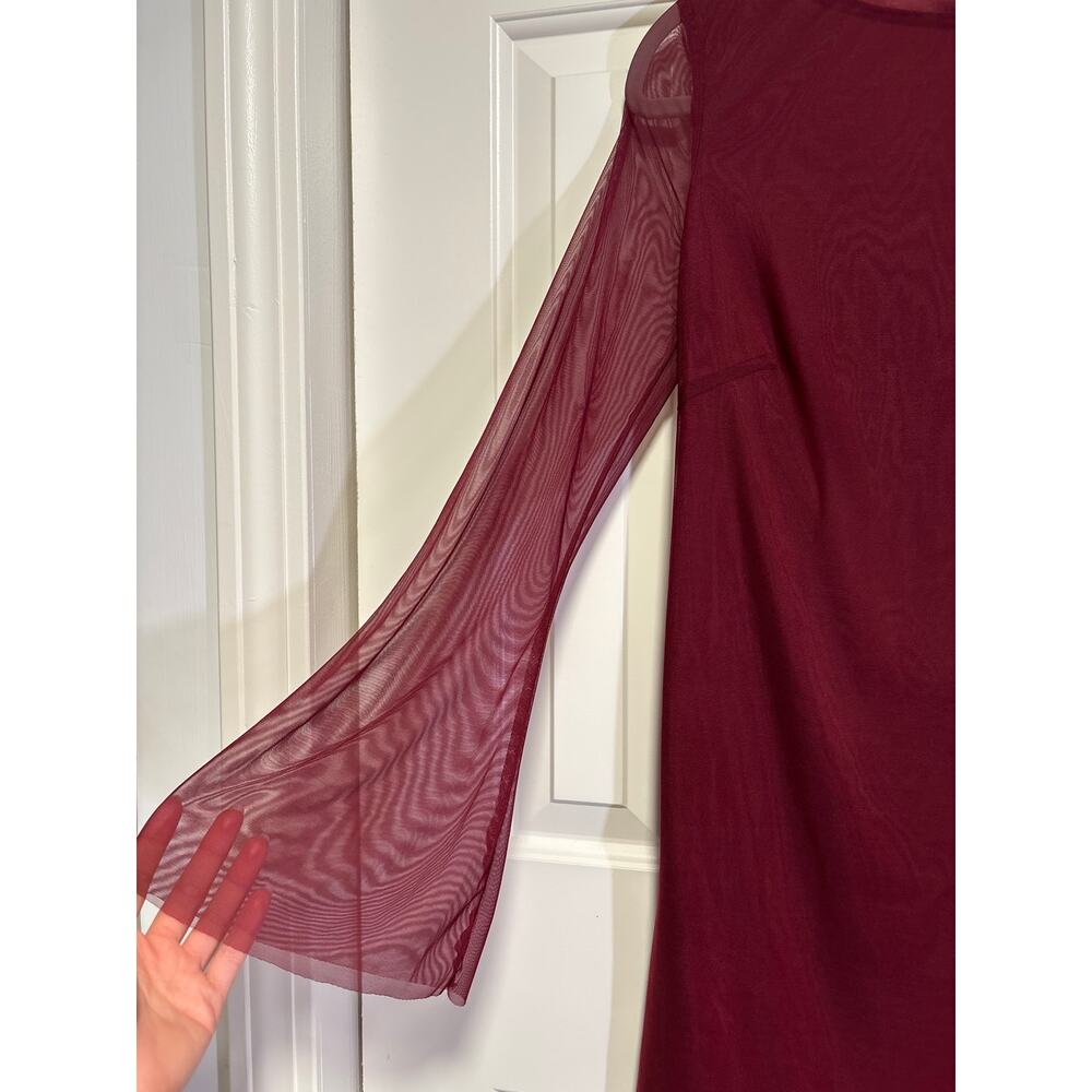 RIHOAS Women's Burgundy Mesh Bell Sleeve Mini Dress Size S NWT - Picture 3 of 8